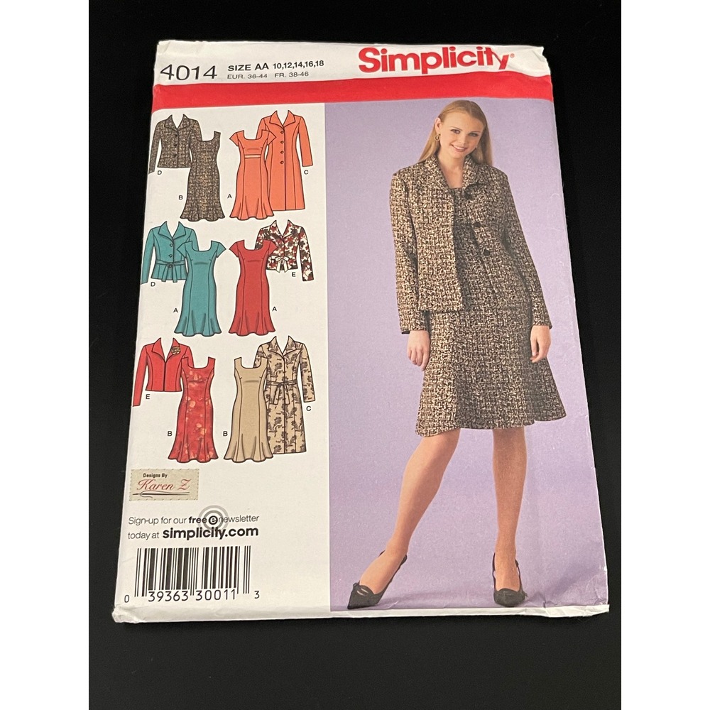 00208 - Simplicity 4014 Pattern Misses' Dress Jacket Suit SZ 10-18 UNCUT Karen Z
